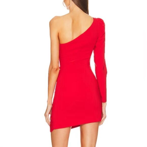 Michael Costello x REVOLVE Fabian Mini Dress in Red One Shoulder Minimalist L - Picture 4 of 14